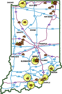 click for Indiana Cabin Rentals map